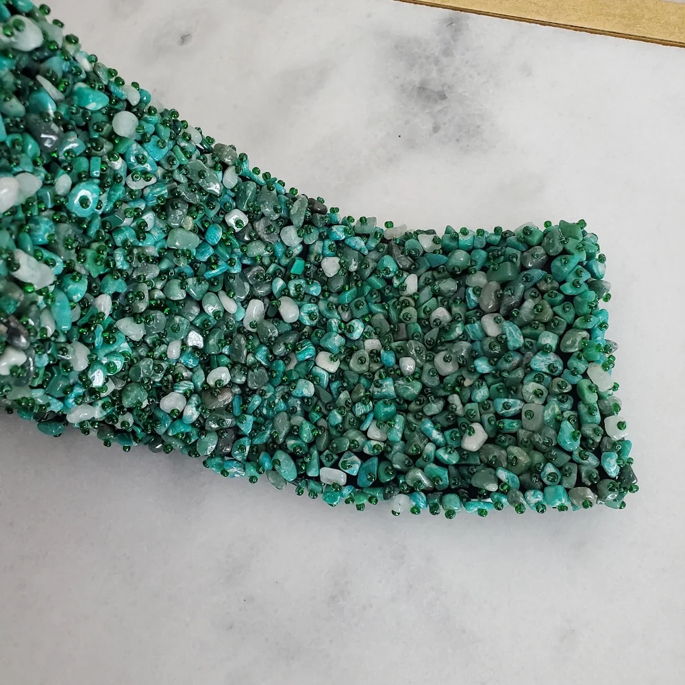 Green Malachite Jade Quartz Heavy Stone Boho Western Belt Women's Size S/M 6 8